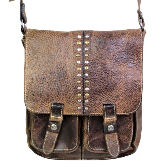 ROOMY Patricia Nash BROWN GENUINE LEATHER FLAP X-BODY SHOULDER BAG HANDBAG PURSE - Picture 2 of 16